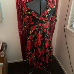 Unique Vintage Delores Swing Dress Rose Print